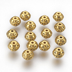 Abalorios de aleación de estilo tibetano, sin plomo y el cadmio, redondo, color dorado antiguo, 8 mm de diámetro, 7 mm de espesor, agujero: 1.5 mm