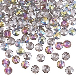 120Pcs Electroplated Transparent Glass Beads, Faceted, Flat Round, Mixed Color, 14x9mm