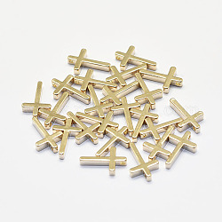 Langlebige kleine Kreuzanhänger aus plattiertem Messing, echtes 18k vergoldet, Nickelfrei, 13x8.5x2.5 mm, Bohrung: 1 mm