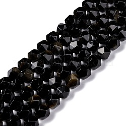 Natürliche goldenen Glanz Obsidian Perlen Stränge, Vieleck, facettiert, 7x8 mm, Bohrung: 1 mm, ca. 49 Stk. / Strang, 15.55'' (39.5 cm)