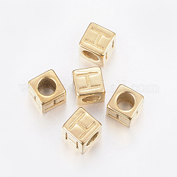 304 Stainless Steel Large Hole Letter European Beads, Horizontal Hole, Cube with Letter.H, Golden, 8x8x8mm, Hole: 5mm