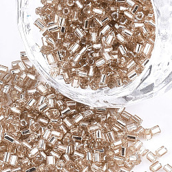 Grado a perline di semi di vetro, esagono (due tagli), argento rivestito, peachpuff, 1.5~2.5x1.5~2mm, Foro: 0.8 mm, circa 2100pcs/scatola, 450 g / borsa