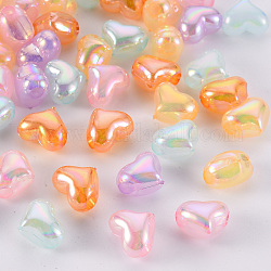 Perles en acrylique de gelée d'imitation, de couleur plaquée ab , cœur, couleur mixte, 9x11.5x7.5mm, Trou: 2.5mm, environ 635 pcs/500 g