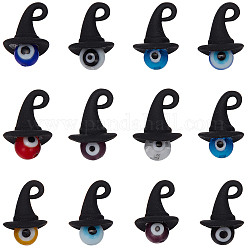 SUNNYCLUE 40Pcs Handmade Evil Eye Lampwork Round Pendants, with Halloween Theme Alloy Findings, 3D Magic Hat, Mixed Color, 16x11mm, Hole: 1.5x2mm