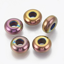 Electroplated Non-magnetic Synthetic Hematite Beads, Large Hole Beads, Rondelle, Rainbow Plated, 14x6mm, Hole: 6mm