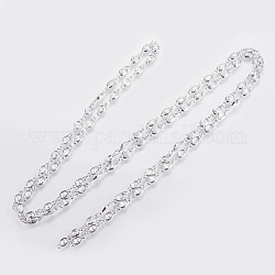 Handgefertigte Perlenketten aus Messing, gelötet, mit facettierten Zirkonia-Gliedern, Oval, Platin Farbe, 39.3 Zoll (1 m)