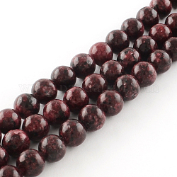 Brins de perles rondes en jaspe sésame naturel teint, rouge foncé, 10mm, Trou: 1mm, Environ 38 pcs/chapelet, 14.9 pouce