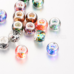 Perline di vetro europeo , perline con foro grande, con nucleo in ottone tono argento, rondelle, colore misto, 11.5~12x9~10mm, Foro: 5 mm