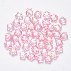 Spray Painted Glass Beads, with Glitter Powder, Star, Pink, 8x8.5x4mm, Hole: 1mm