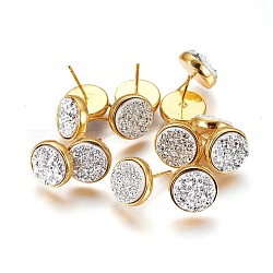 Druzy Resin Earrings, with Brass Finding, Flat Round, Silver, 11.6x16~16.5mm, Pin: 0.8mm