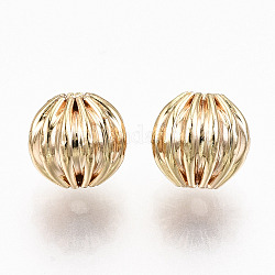 Perlas de latón corrugado, sin níquel, redondo, real 18k chapado en oro, 6mm, agujero: 1.2 mm