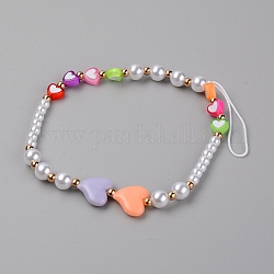 Cinghie mobili con perline acriliche a cuore, con perle tonde di plastica imitazione perla, colore misto, 177mm