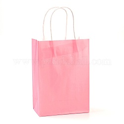 Sacchetti di carta kraft di colore puro, sacchetti regalo, buste della spesa, con manici in spago di carta, rettangolo, roso, 15x11x6cm
