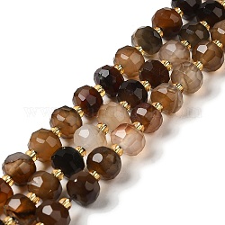 Brins de perles d'agate à rayures de café naturel/agate à bandes, avec des perles de rocaille, facettes rondelle, 7~8x5~6mm, Trou: 1mm, Environ 45~46 pcs/chapelet, 14.57''~14.96'' (37~38 cm)