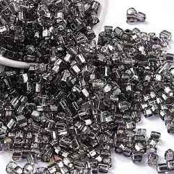 Abalorios de la semilla de cristal, plata forrada, cuadrado, negro, 3~4x3x3mm, agujero: 1.2 mm, aproximamente 6300 unidades / libra
