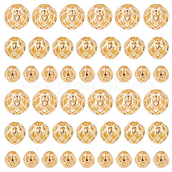 PandaHall Elite 60Pcs 3 Style Brass Hollow Beads, Round, Golden, 4~8mm, 20pcs/style