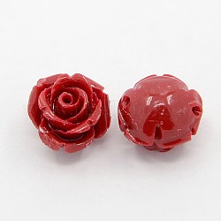Perles roses de fleur de 3D en corail synthétique, teinte, firebrick, 14~15x9mm, Trou: 1.5mm