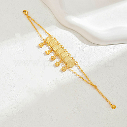 Brass Coin Link Bracelets, Cable Chains Bracelets for Women, Real 18K Gold Plated, 8-1/4 inch(21cm)