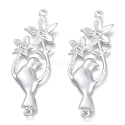 201 Stainless Steel Links Connectors, Bird with Flower, Stainless Steel Color, 37.5x13.5x1.5mm, Hole: 1mm