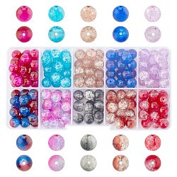 Rotonde perle di vetro trasparente crackle, colore misto, 8mm, Foro: 1.3~1.6 mm, circa 200~205 pc / scatola