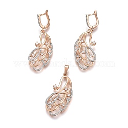 (Jewelry Parties Factory Sale)Brass Micro Pave Cubic Zirconia Jewelry Sets, Pendant and Earrings, Long-Lasting Plated, Peacock, Light Gold, 47mm, Hole: 5x7mm, 55mm, Pin: 1mm