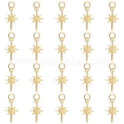 GOMAKERER 20Pcs Brass Pendants, with Jump Rings, Star, Real 18K Gold Plated, 17x9.7x2.5mm, Hole: 3.4mm