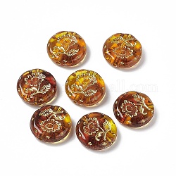Golden Metal Enlaced Acrylic Beads, Flat Round with Flower, Peru, 18x5.5mm, Hole: 1.8mm, 399pcs/500g