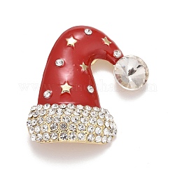 Red Christmas Hat Enamel Pin with Rhinestone, Alloy Badge for Backpack Clothes, Golden, 43x40x9mm