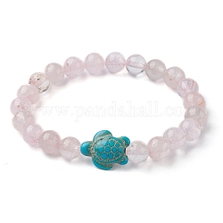 Bracelet extensible en perles de quartz rose naturel et de tortue turquoise synthétique, diamètre intérieur: 2-1/8 pouce (5.5 cm)