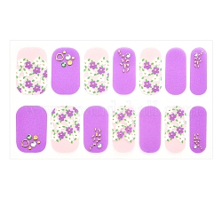 Cubierta completa nombre pegatinas de uñas, autoadhesivo, para decoraciones con puntas de uñas, violeta oscuro, 24x8mm, 14pcs / hoja