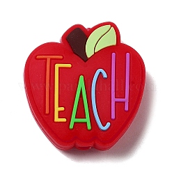 教師の日のリンゴと単語を教えるシリコーン焦点ビーズ  チーターのための咀嚼ビーズ  DIYの看護ネックレス用  レッド  30x28x9mm  穴：2.5mm