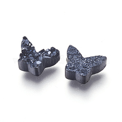 Imitation Druzy Edelstein Harz Perlen, Schmetterling, Schwarz, 7.5x10x3.5~4 mm, Bohrung: 1.2 mm
