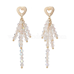 Boucles d'oreilles pendantes à pampilles en perles de verre transparent, 201 boucles d'oreilles pendantes longues grappes en acier inoxydable pour femmes, or, 65mm, pin: 0.6 mm