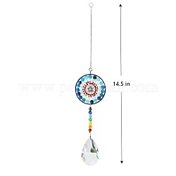 Big Pendant Decorations, Hanging Sun Catchers, Chakra Theme K9 Crystal Glass, Teardrop, Dodger Blue, 36.8cm