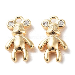 Rack Plating Brass Micro Pave Cubic Zirconia Pendants, Bear Charm, Real 18K Gold Plated, 13x7.5x3mm, Hole: 1.2mm
