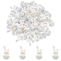 Dicosmetic 50 Stück Hasen-Anhänger aus Kunstharz, Ostermotiv-Anhänger, Hase mit Eierschalen-Anhänger, kleine weiße Tier-Anhänger mit 2 mm Eisenschlaufen für DIY-Ornamente, Halsketten, Armbänder, Schlüsselanhänger