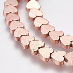 Chapelets de perle en hématite synthétique sans magnétique de grade AA, cœur, rose plaqué or, 5.5x6x2mm, Trou: 1mm, Environ 77 pcs/chapelet, 15.7 pouce (40 cm)