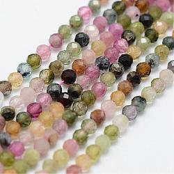 Natürlichen Turmalin Perlenstränge, Runde, facettiert, 3 mm, Bohrung: 0.5 mm, ca. 130 Stk. / Strang, 15.3 Zoll (39 cm)