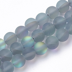 Chapelets de perles en pierre de lune synthétique, perles holographiques, teinte, mat, ronde, vert de mer clair, 10mm, trou: 1.2 40 mm perle / Chapelet, 15.7 pouce