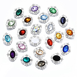 Botones de vástago de rhinestone de acrílico de aleación, con diamante de imitación, facetados, oval, color mezclado, 31~32x27.5x9mm, agujero: 1.5 mm