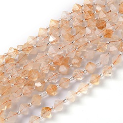 Natürlichen Citrin Perlen Stränge, facettiert, mit Glasperlen, Doppelkegel, 10x10.5x10.5 mm, Bohrung: 0.8 mm, ca. 31 Stk. / Strang, 15.75 Zoll (40 cm)
