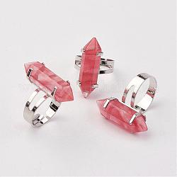 Anneaux à doigts en verre quartz cerise, avec anneau de fer, platine, balle, taille 8, 18mm