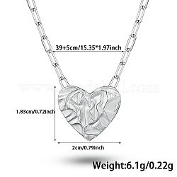 Collane con ciondolo a forma di graffetta in argento sterling placcato rodio con cuore da donna, platino, 15.35 pollice (39 cm)