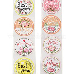 День матери 8 стиль наклейки рулон, круглые бумажные клейкие этикетки, декоративные запечатывающие наклейки для подарков, вечеринка, разноцветные, 25x0.2 мм, 500шт / рулон