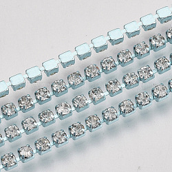 Electrophoresis Iron Rhinestone Strass Chains, Crystal Rhinestone Cup Chains, with Spool, Pale Turquoise, SS12 Rhinestone, 3~3.2mm, about 10yards/roll