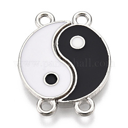 Conectores de enlaces de esmalte de aleación, yin yang, en blanco y negro, Platino, 22x10x1mm, agujero: 1.8 mm