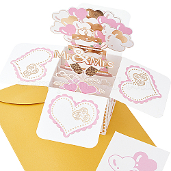 3D Pop Up Cake & Balloons Box Greeting Card, with Envelopes, Word Mr & Mrs, for Valentine's Festive Gift Supplies, Pink, 80x80x0.4mm