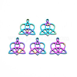 Placage ionique (ip) 201 pendentifs en acier inoxydable, coeur avec noeud de la trinité, couleur arc en ciel, 21x18.5x1.5mm, Trou: 2mm