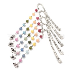 Tibetan Style Alloy Bookmarks, with Chakra Theme Frosted Natural Gemstone Beaded Pendant, Mixed Shapes, Antique Silver, 137~145mm