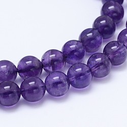 Chapelets de perle ronde en améthyste naturelle, grade AB +, 6mm, Trou: 1mm, Environ 64 pcs/chapelet, 15.5 pouce